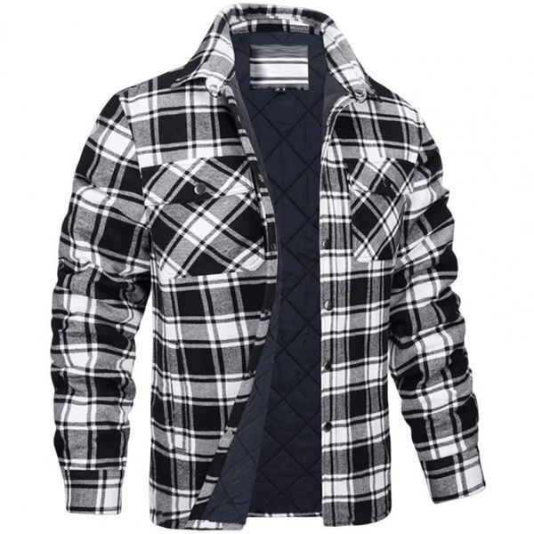 

men's jackets winter plaid cotton jackets lapel soft keep warm cardigan plus size men shirt coat quilted lined flannel shirt jacket 230, Black;brown