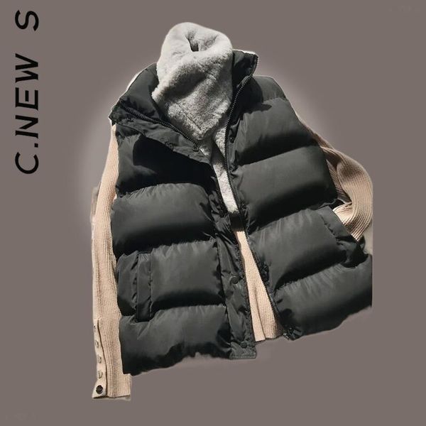 

vests c.new s women jacket sleeveless down coat vest coat winter jackets stylish cotton jacket portable parkas basic waistcoat, Black;white