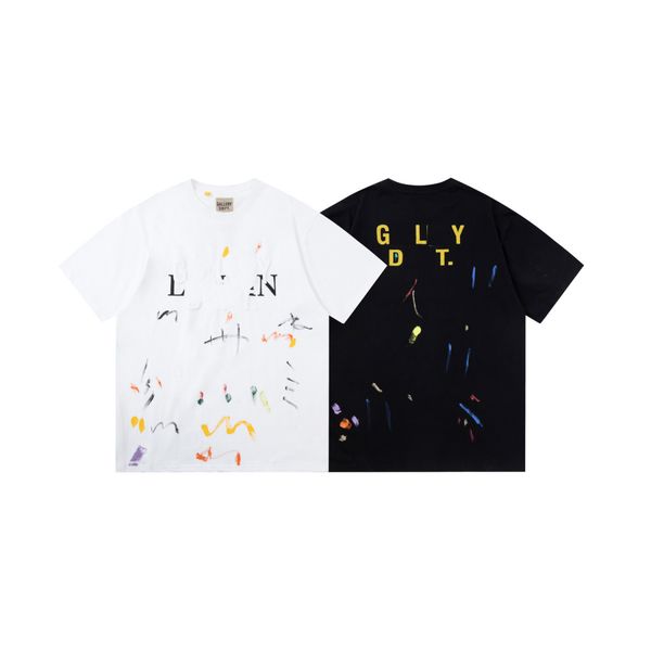 

gal lavin mens designer t shirt casual man womens tees hand-painted ink splash graffiti letters loose short-sleeved high street series hip h, White;black