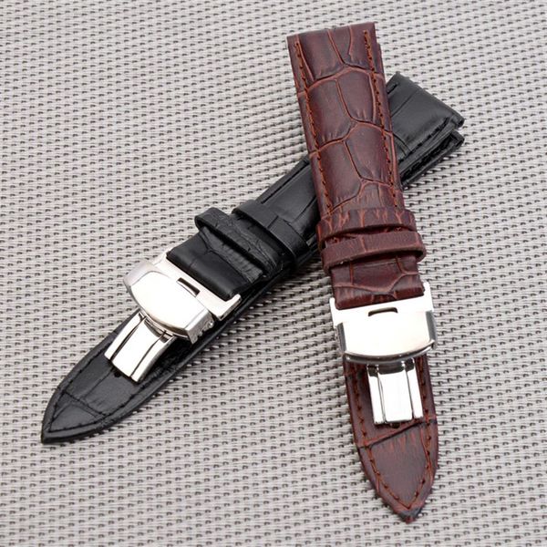 

steel clasp 16mm 18mm 20mm 22mm watch band strap push button hidden butterfly pattern deployant buckle leather black brown243n, Black;brown