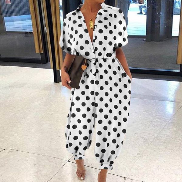 

women's jumpsuits rompers women leopard print jumpsuit retro summer short sleeve lace-up playsuit overalls casual button v-neck pocket, Black;white