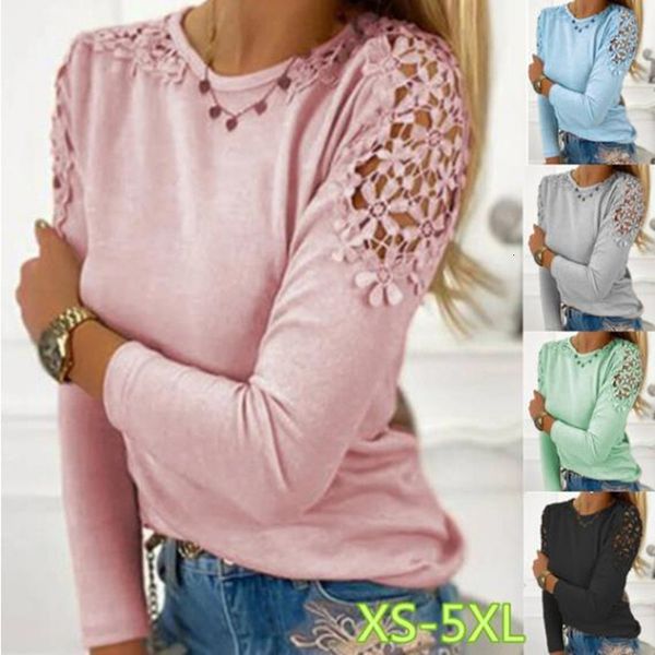 

women's t-shirt t-shirt fashion lace sleeve round neck xs-5xl casual loose soft solid color 230422, White