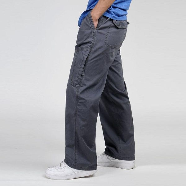 

pants mens casual cargo cotton pants men pocket loose straight pants elastic work trousers brand fit joggers male super large size 6xl, Black