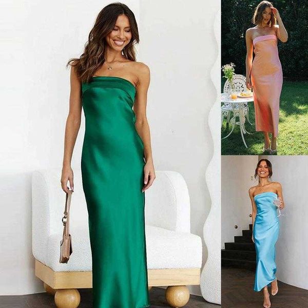 

womens knitted satin dress summer solid color chest wrapped elastic, Black;gray