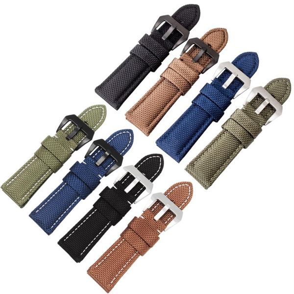 

whole waterproof nylon leather watch band with buckle substitute fashion watches 44mm pam watch strap 22 24 26mm278y, Black;brown