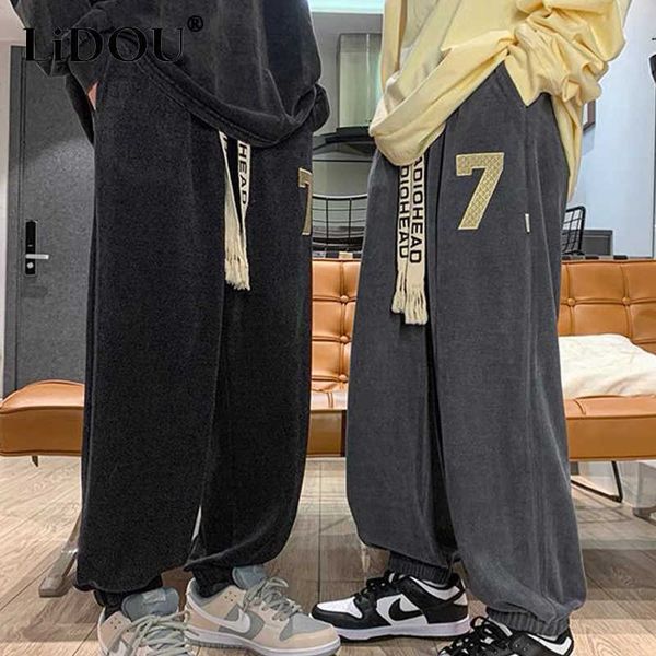 

men's pants spring autumn solid straight loose trousers sports joggers oversized baggy pants pantalon homme 4xl casual streetwear sweat, Black