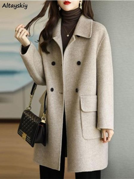 

fur blends women elegant office ladies fashion pockets solid allmatch fashion leisure new arrival winter korean style tender chic, Black