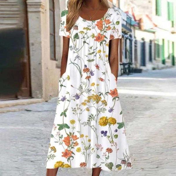 

loose comfortable short sleeve printed dress womens bohemian maxi, Black;gray