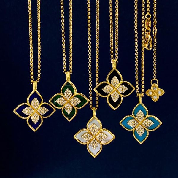 

rc italy brand clover designer pendant necklaces rhombic four leaf shining diamond crystal 18k gold sweet flower turquoise elegant209a, Silver