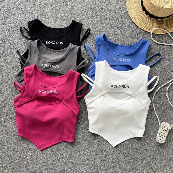 

women s t shirt spaghetti strap camis bulit in bras for women skinny sports femme crop tanks sleeveless woman tank camisoles y2k drop 230422, White