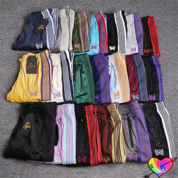 

pants 2022 multicolor needles sport pants men women 1 1 multi embroidered butterfly stripe needles pants awge trousers, Black