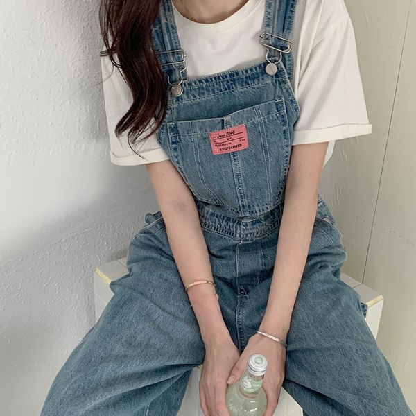 

women's jumpsuits rompers casual denim jumpsuits women autumn style loose jean overalls korean baggy wide leg rompers woman 230422, Black;white