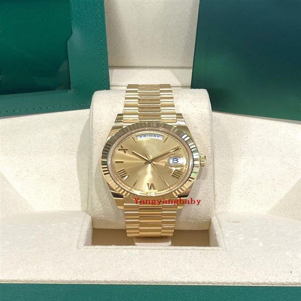 

a brand new original box wristwatch bracelet watch 40mm president 40mm 18k yellow gold champagne roman fluted244t, Slivery;brown