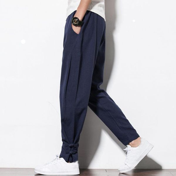 

pants casual pants men summer linen joggers pants sport sweatpants loose baggy pants harem trousers 2022 new, Black