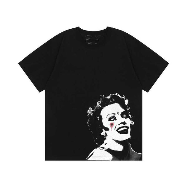 

30% off street fashion injured women's head figure back pearl large loose round neck short sleeve t-shirt for men and women, White;black