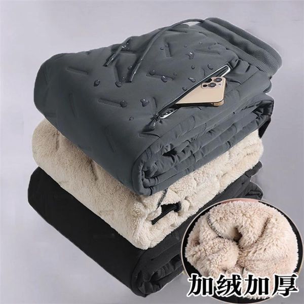 

pants windproof down pants winter men cashmere thicken sweatpants 2022 outdoor sports fleece warm joggers pants men trousers plus size, Black