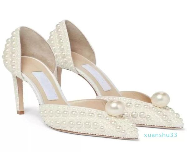 

fashion designer sacora sandals shoes pearls white leather women039s evening bridal high heels designer lady pumps party weddin3461028, Black