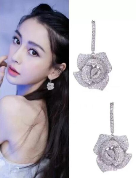 

designer dangle earrings wedding jewelry women rose flower earring s925 silver cubic zirconia earing rings for girls gift8788818
