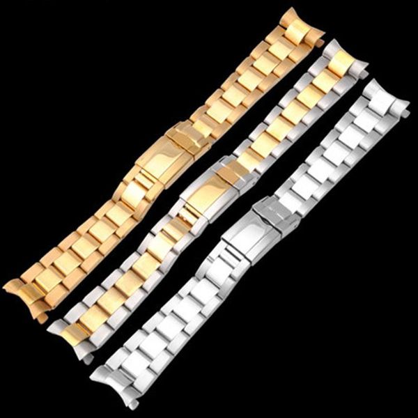 

for rolex sub watch 20mm intermediate polishig silver gold new men curved end watch band strap bracelet stainless st2803, Black;brown