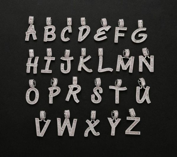 

az baguette single letter pendant necklace iced out cubic zriconia hip hop jewelry for men women6607189, Silver