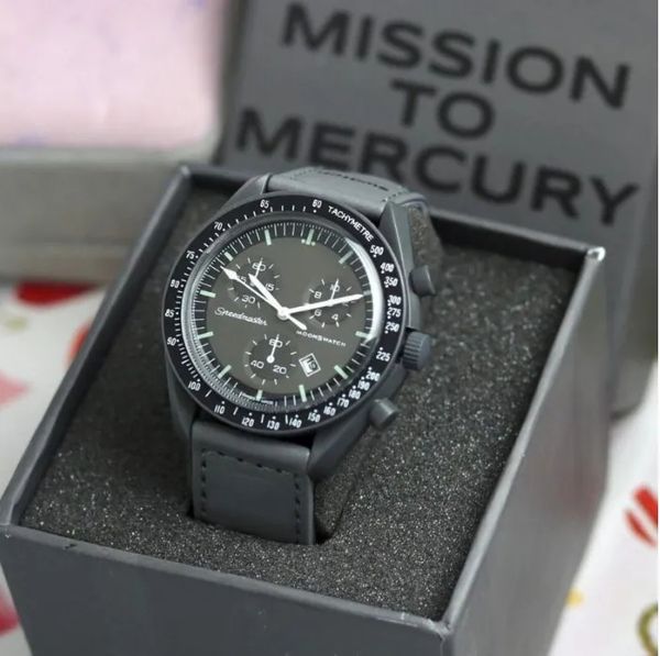 

ceramic moonswatch quartz chronograph men's watch mission mercury 42mm nylon luxury watch james montre de luxury limited edition master, Slivery;golden