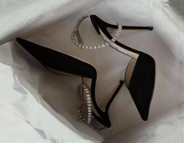 

luxurious ladies dress sandals shoes pumps women039s high heels crystals ankle strap point toe saeda 100mm crystalembellished 5639723, Black