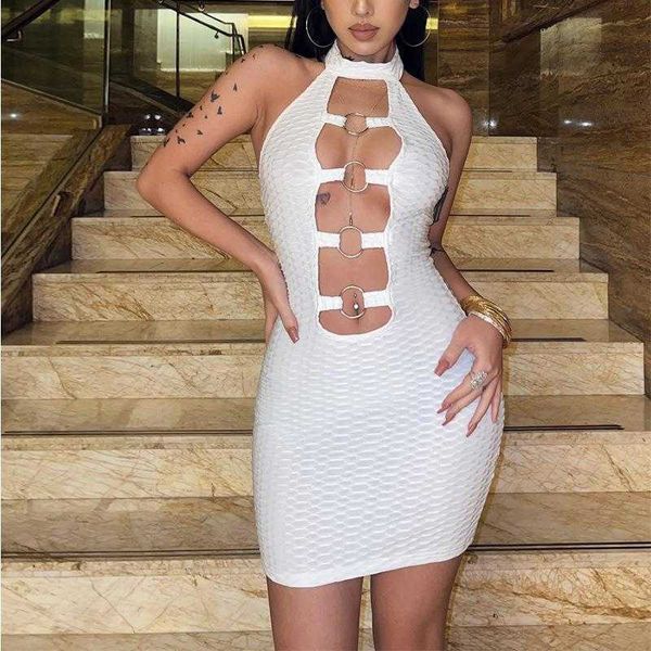

womens summer slim fit and halter backless dress elegant hollow vest skirt, White