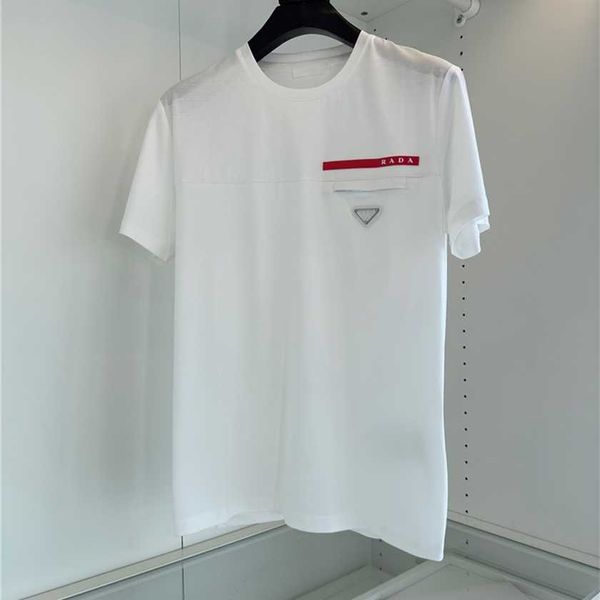 

26% off spring/summer new home pocket triangle t-shirt men's classic red emblem silk cotton short sleeve, White;black