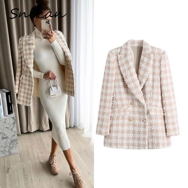 

fur winter woolen tweed blazer jacket women za fashion double breasted office ladies coat female outwear 2021 abrigo mujer chaqueta, Black