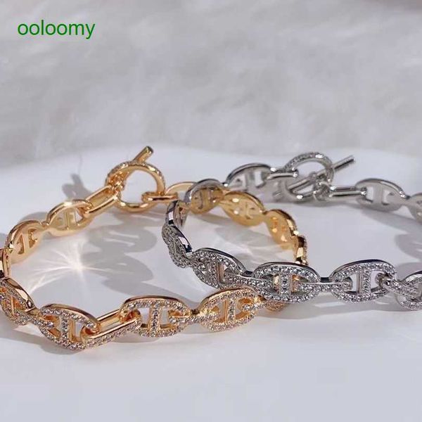 

hemres designer bracelet pig nose light and luxurious small number of sterling silver full diamond women's high end exquisite gold brac, Black