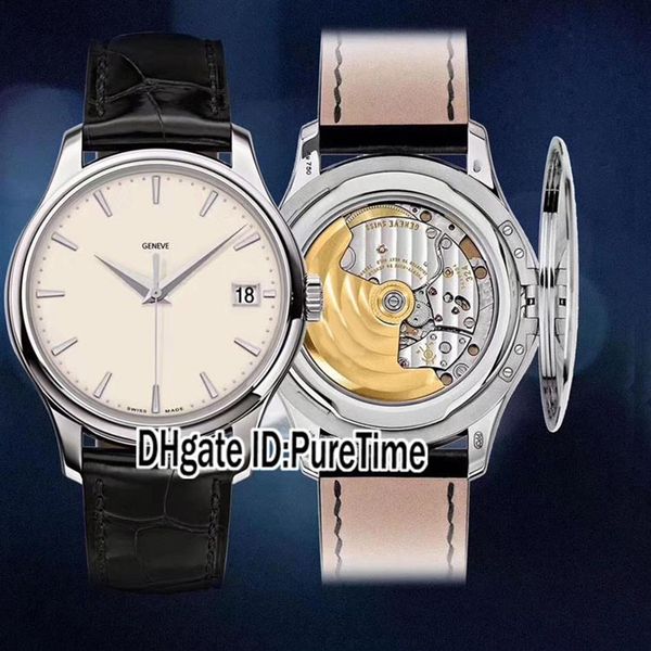 

zf calatrava 5227g-001 eta pp324sc automatic mens watch steel case ivory dial stick markers black leather edition puretime f305s, Slivery;brown