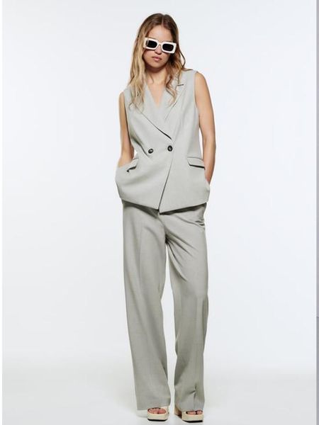 

vests (vest + pants) summer thin double breasted loose ladies waistcoat comfortable casual elegant sleeveless jacket jaqueta feminina, Black;white