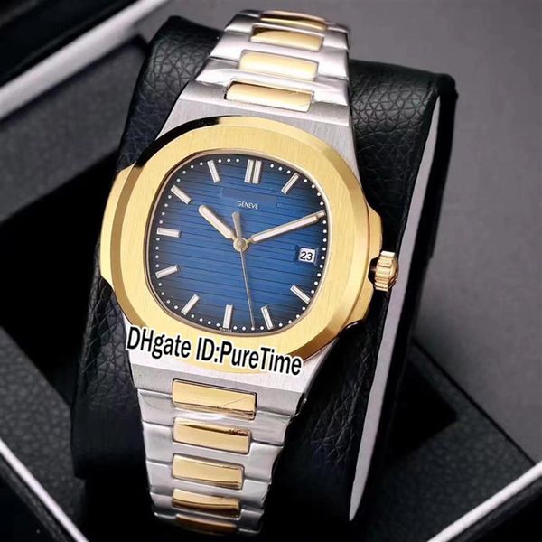

new classic 5711 two tone yellow gold blue texture dial 40mm a2813 automatic mens watch sports watches stainless steel puretime p2235r, Slivery;brown