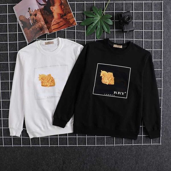 

mens sweatshirt designer sweater burb bronzing square horse print cotton round neck long-sleeved t shirt loose sweater men women bottoming s, Black
