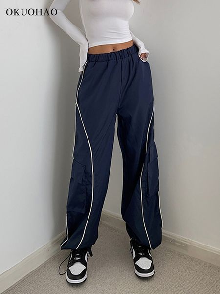 

women's pants capris loose casual cargo sweatpants women vintage high waist streetwear baggy straight wide leg pants female clothing sp, Black;white