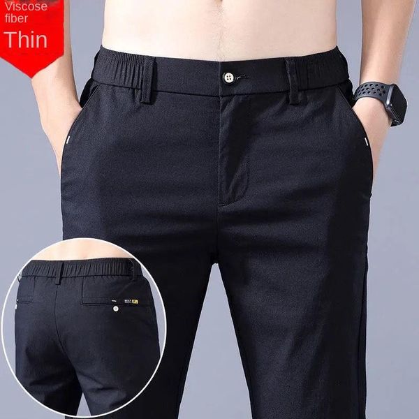 

pants new summer men's casual pants slim pant straight thin trousers male fashion stretch khaki jogging 2838 men pants, Black