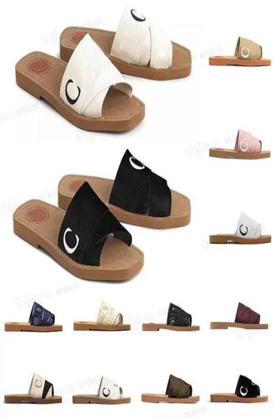 

2023 woody slippers sandals slides sliders for women mules flat slide light tan beige white black pink lace lettering fabric canva8287194