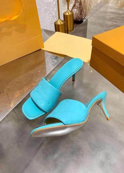 

2021 designer slippers revival mule high heels shoes women slides sandals black pink orange blue waterfront brown white summer fli9616310