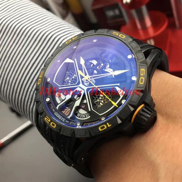 

reloj de lujo mens watches rddbex0792 skeleton dial rd automatic watch sports car black pvd steel case embedded leather rubber ban232n, Slivery;brown