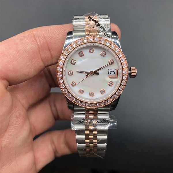

19 colour lady watch president diamond bezel shell face women stainless watches lowest womens automatic mechanical wrist gif2187, Slivery;golden