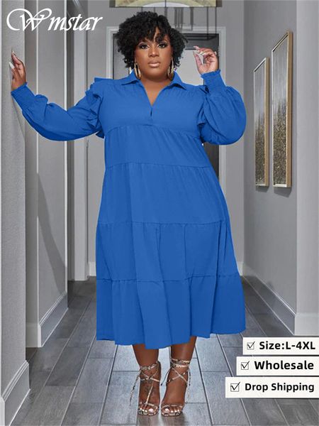 

plus size dresses wmstar size women clothing petals long sleeve loose solid elegant maxi shirts dress wholesale drop 230421, Black
