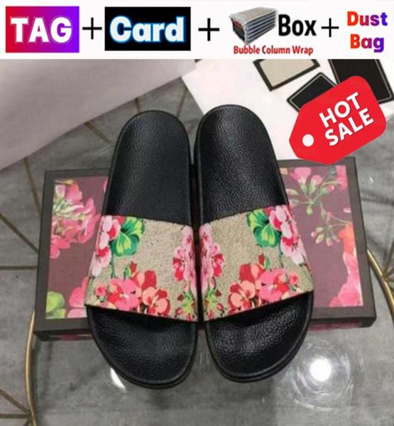

with box sandals slide women designer shoes flat men slides slippers summer outdoor beach slipper leather rubber sandal luxury men7547856, Black