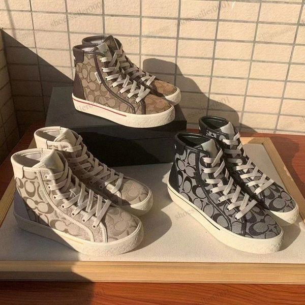 

2023 coach high canvas casual shoes leather luxury designer women shoe pink lace up rubber sole stretch cotton low womens sneakers 35-41 v9v, Black