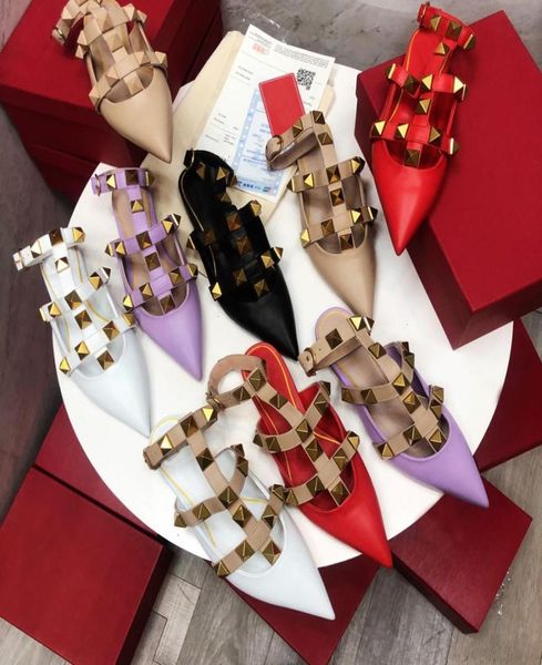 

designer famous womens semi slippers 2021 fashion spring and summer new bag pointed low heel anti slip belt rivet pat5802371, Black