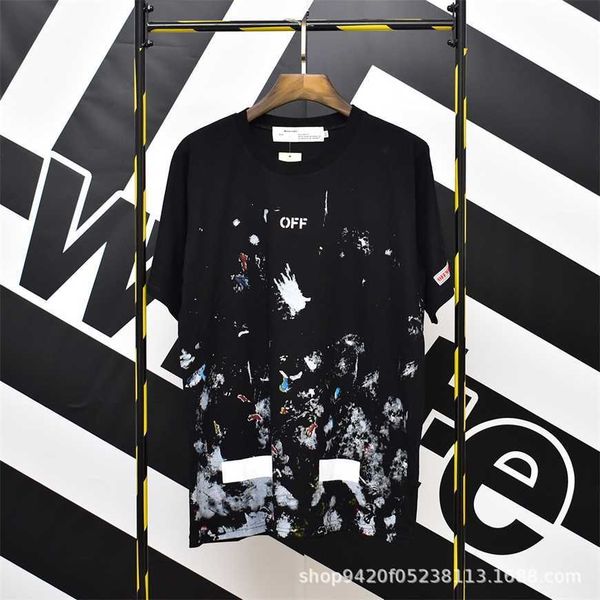 

32% off fashion fireworks graffiti short-sleeved ow white men's and women's casual round neck t-shirt, White;black