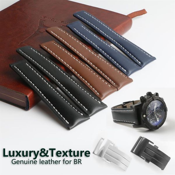 

deployment buckle clasp calf leather skin genuine leather watch band watch strap for breitling watch man 20mm 22mm 24mm black blue2001, Black;brown