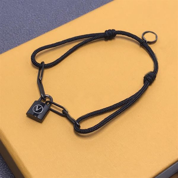 

mens luxury designer bracelet fashion hand rope locks black chain link pendent bracelets for women party wedding jewelry new 22062287s, Golden;silver
