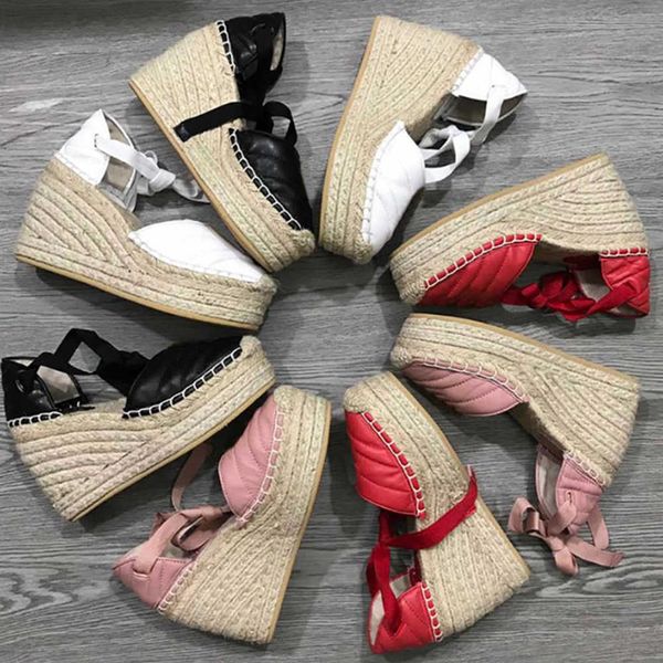 

2023 high-heeled sandals twine braided cross strap fisherman shoes designer thick bottom light wild wedge comfortable canvas shoes240n, Black