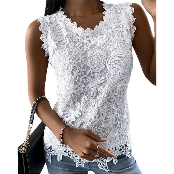 

tanks women summer lace jacquard sleeveless tshirts casual vintage tank ladies floral vest camisole halter plus size, Black;white