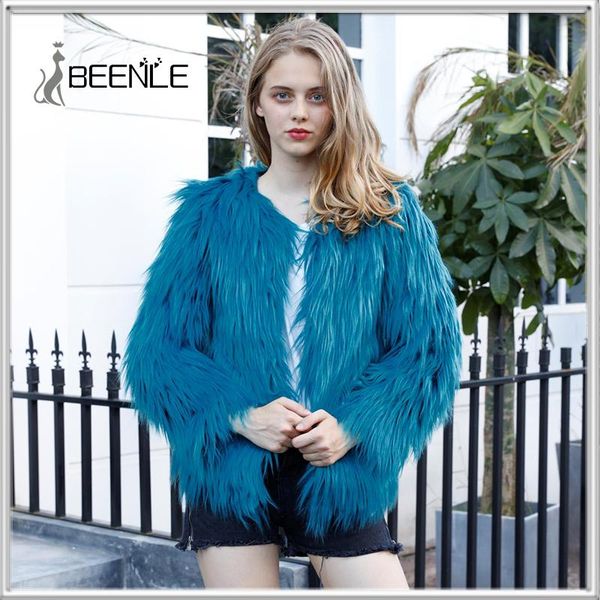 

fur beenle 2021 woman winter new faux fur coat plush short oneck jacket down coat warm solid cardigan, Black